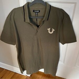 NWT MEN’S TRUE RELIGION CRAFTED W/PRIDE POLO SHIRT W/TIPPING MEDIUM GREEN BUDDHA